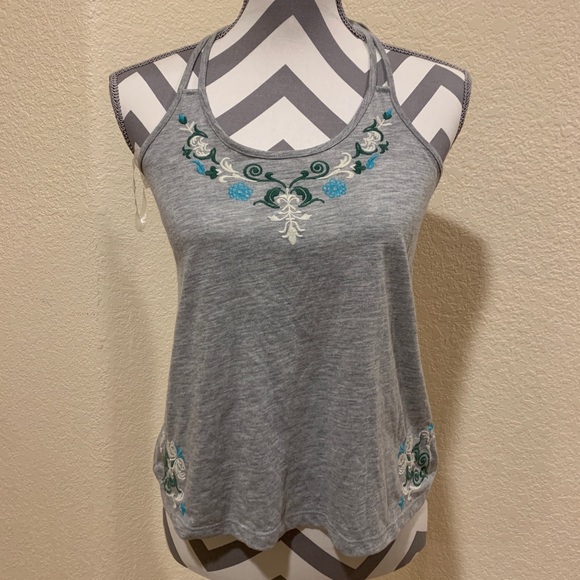 Grey embroidered flower tank top size medium mudd - Picture 1 of 4
